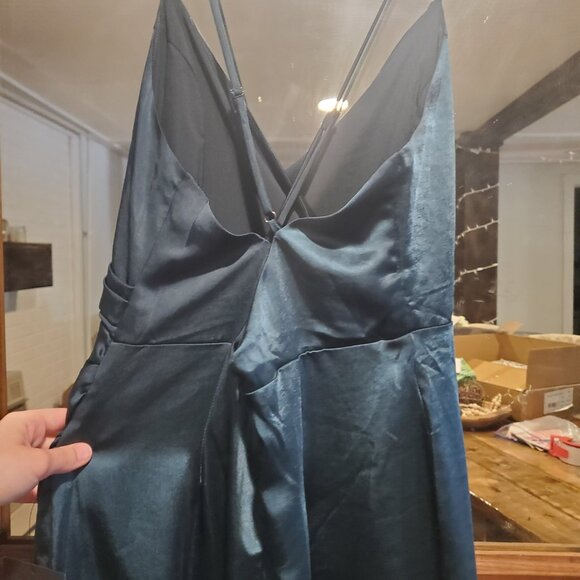 Night Out Green Satin Surplice Faux-Wrap Dress - Picture 4 of 4